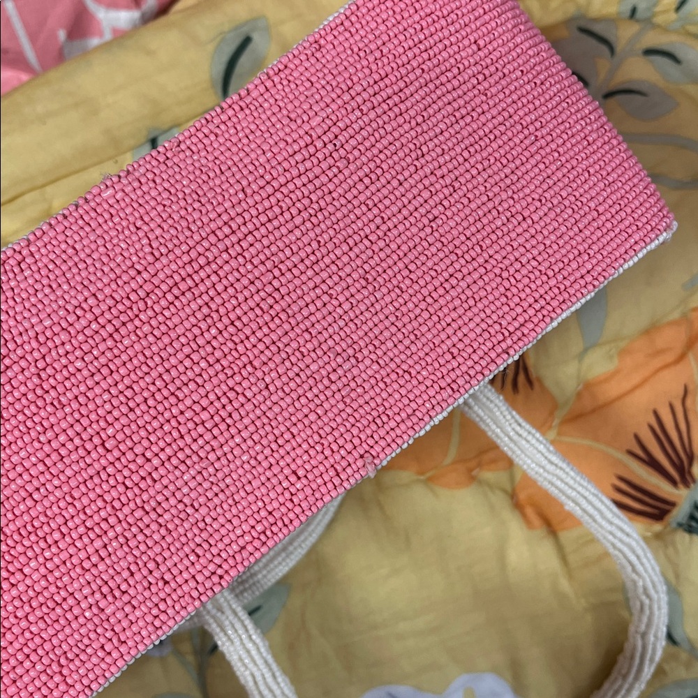 Anthropologie Pink Beaded Stripe Tote Bag - Elegant Women's Handbag - Picture 8 of 9